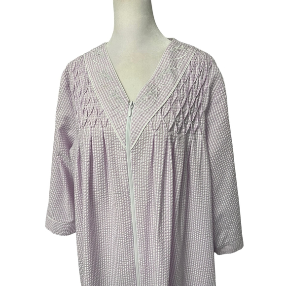 Miss Elaine Purple White Gingham Seersucker Full Zip Long Robe Size Large - Picture 4 of 7